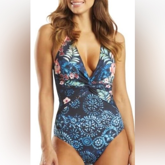 NWT $198 Johnny Was Annia Twist Tropical Floral One Piece Size XS Swimsuit Multi - Picture 5 of 14